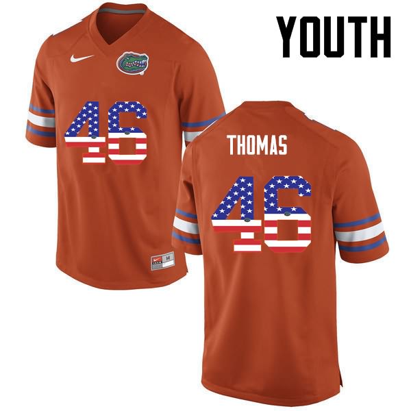 Youth NCAA Florida Gators Will Thomas #46 Stitched Authentic USA Flag Fashion Nike Orange College Football Jersey KRZ2265NE